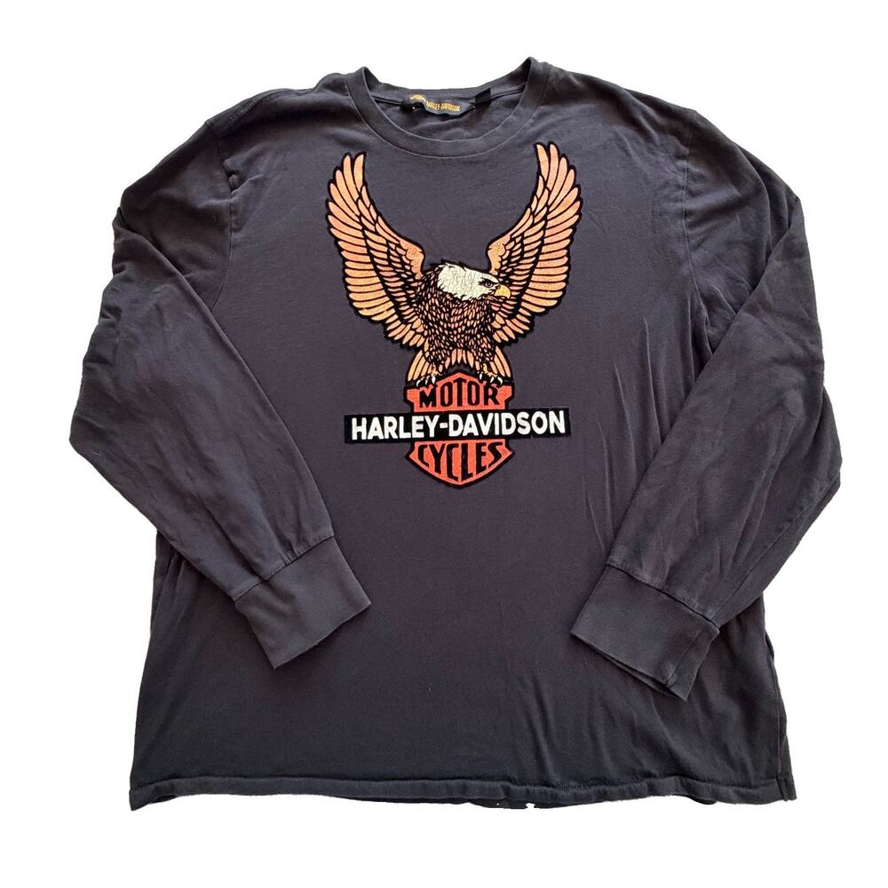 Harley Davidson Motorcycles Big Eagle Velvet Logo Long Sleeve Shirt 2XL EUC